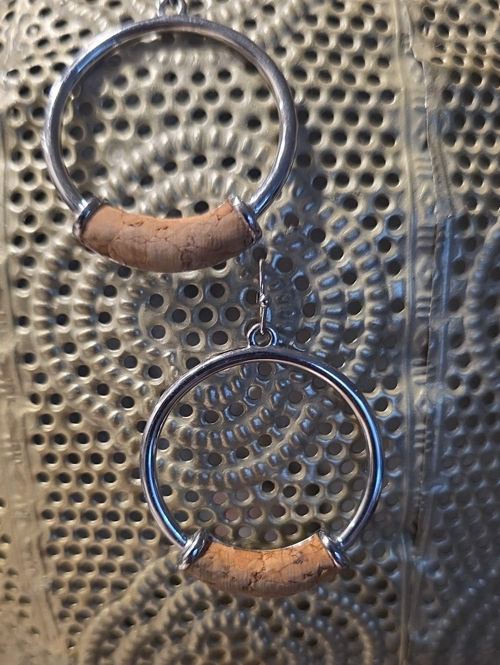 Cork Accent Silver Hoop Earrings